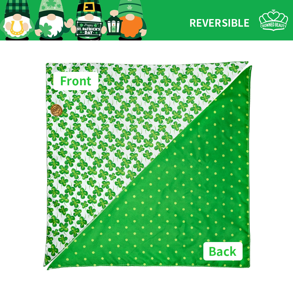 CROWNED BEAUTY Reversible St Patricks Day Dog Bandanas -Lucky Leaf Set- 2 Pack for Medium to XL Dogs DB95-L