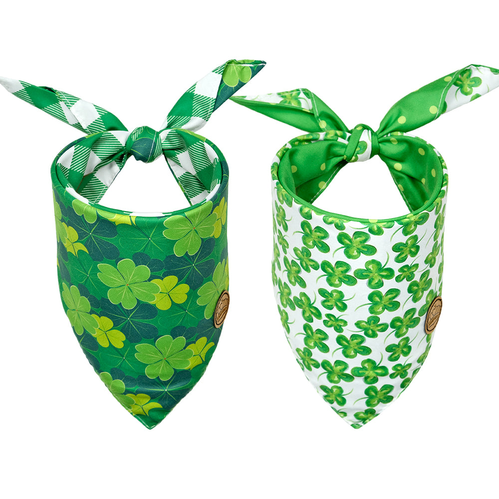 CROWNED BEAUTY Reversible St Patricks Day Dog Bandanas -Lucky Leaf Set- 2 Pack for Medium to XL Dogs DB95-L