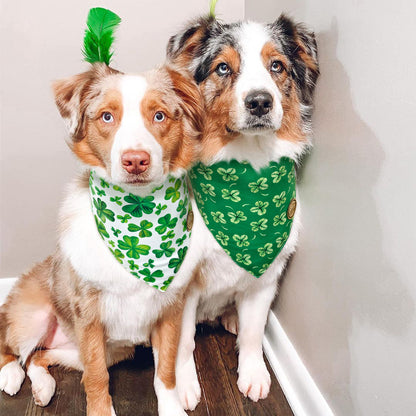 CROWNED BEAUTY Reversible St Patricks Day Dog Bandanas -Clover Chic Set- 2 Pack for Medium to XL Dogs DB96-L