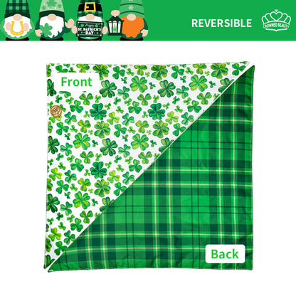 CROWNED BEAUTY Reversible St Patricks Day Dog Bandanas -Clover Chic Set- 2 Pack for Medium to XL Dogs DB96-L