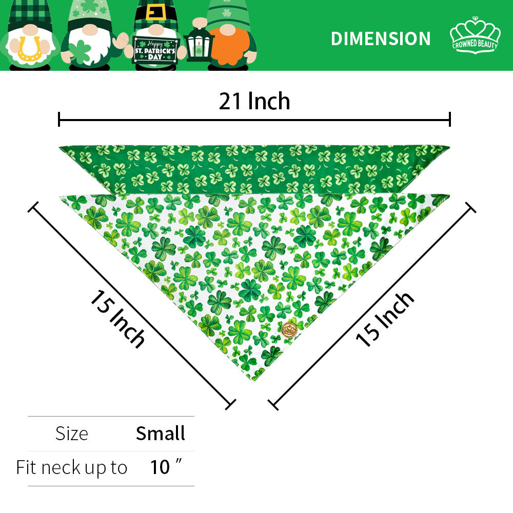 CROWNED BEAUTY Reversible St Patricks Day Dog Bandanas -Clover Chic Set- 2 Pack for Medium to XL Dogs DB96-L