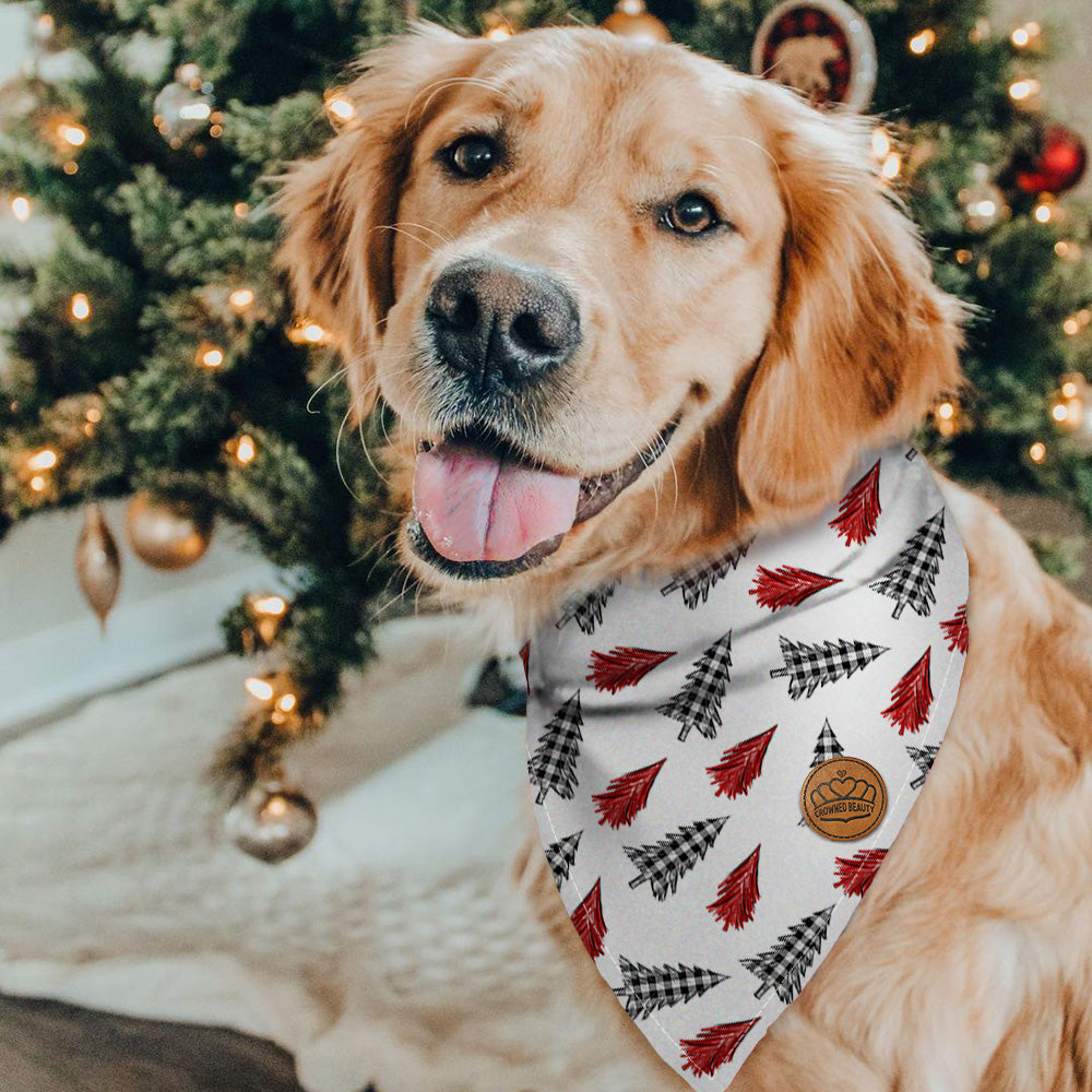 CROWNED BEAUTY Christmas Reversible Dog Bandanas Large 2 Pack,SnowTree Set,DB01