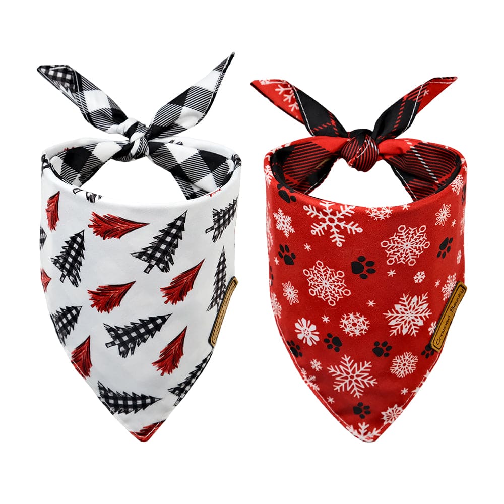 CROWNED BEAUTY Christmas Reversible Dog Bandanas Large 2 Pack,SnowTree Set,DB01