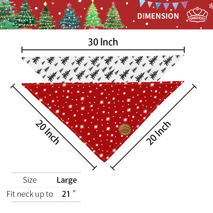 CROWNED BEAUTY Christmas Reversible Dog Bandanas Large 2 Pack,Pinetrees Set,DB03