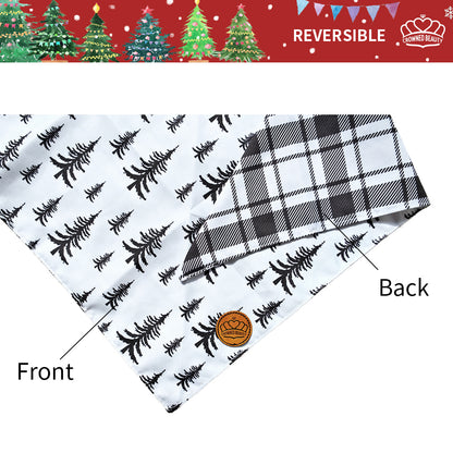 CROWNED BEAUTY Christmas Reversible Dog Bandanas Large 2 Pack,Pinetrees Set,DB03