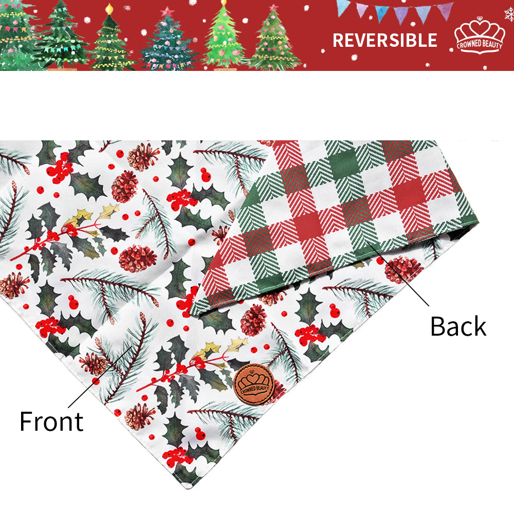 CROWNED BEAUTY Christmas Reversible Dog Bandanas Large 2 Pack,Merry Christmas Set,DB07