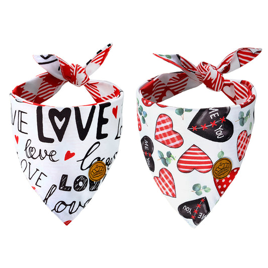 Pañuelos para perros del día de San Valentín, paquete grande de 2, Love Heart Set DB12
