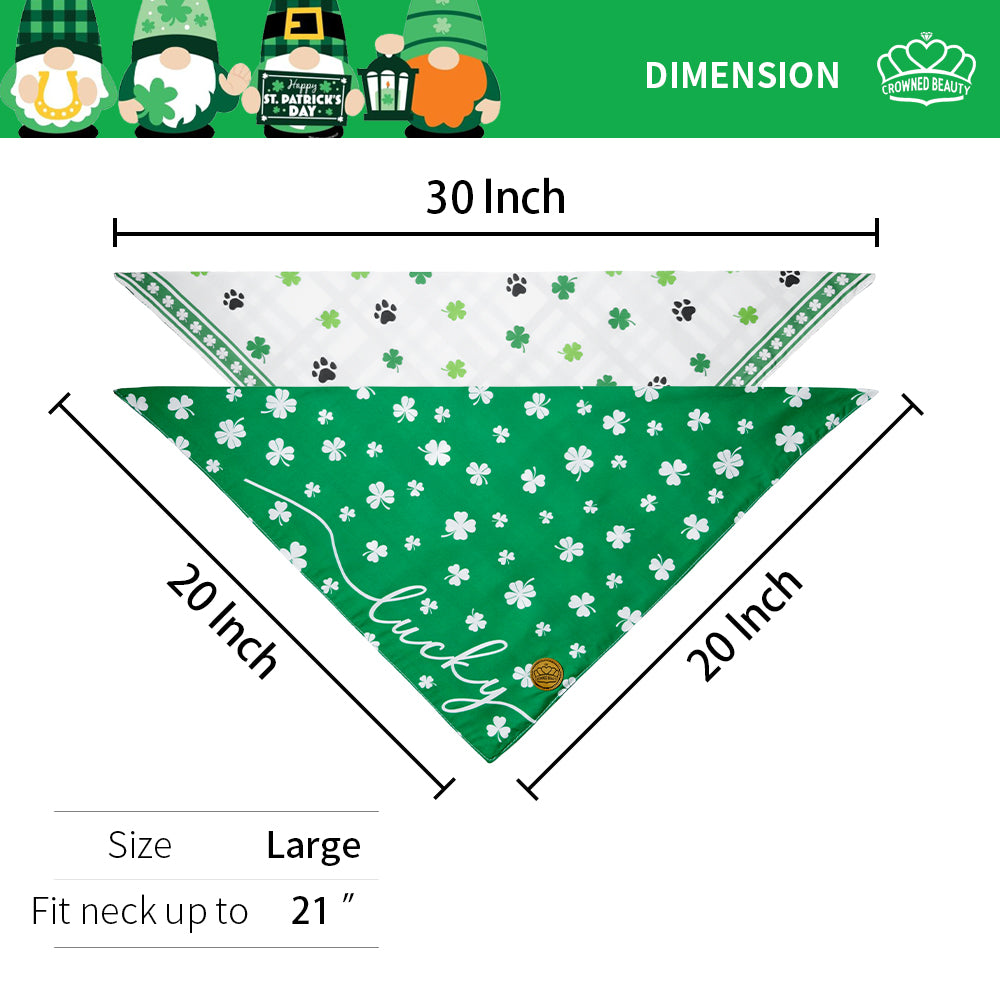 CROWNED BEAUTY St Patricks Day Dog Bandanas Large 2 Pack, Lucky Charm Set, DB31-L