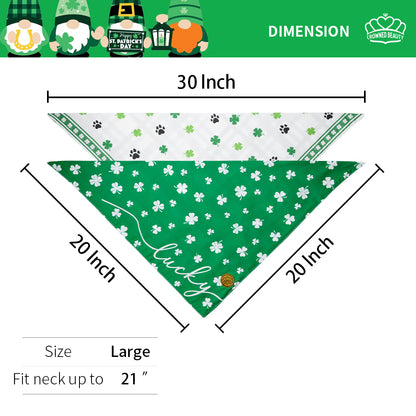 CROWNED BEAUTY St Patricks Day Dog Bandanas Large 2 Pack, Lucky Charm Set, DB31-L