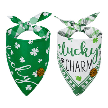 CROWNED BEAUTY St Patricks Day Dog Bandanas Large 2 Pack, Lucky Charm Set, DB31-L